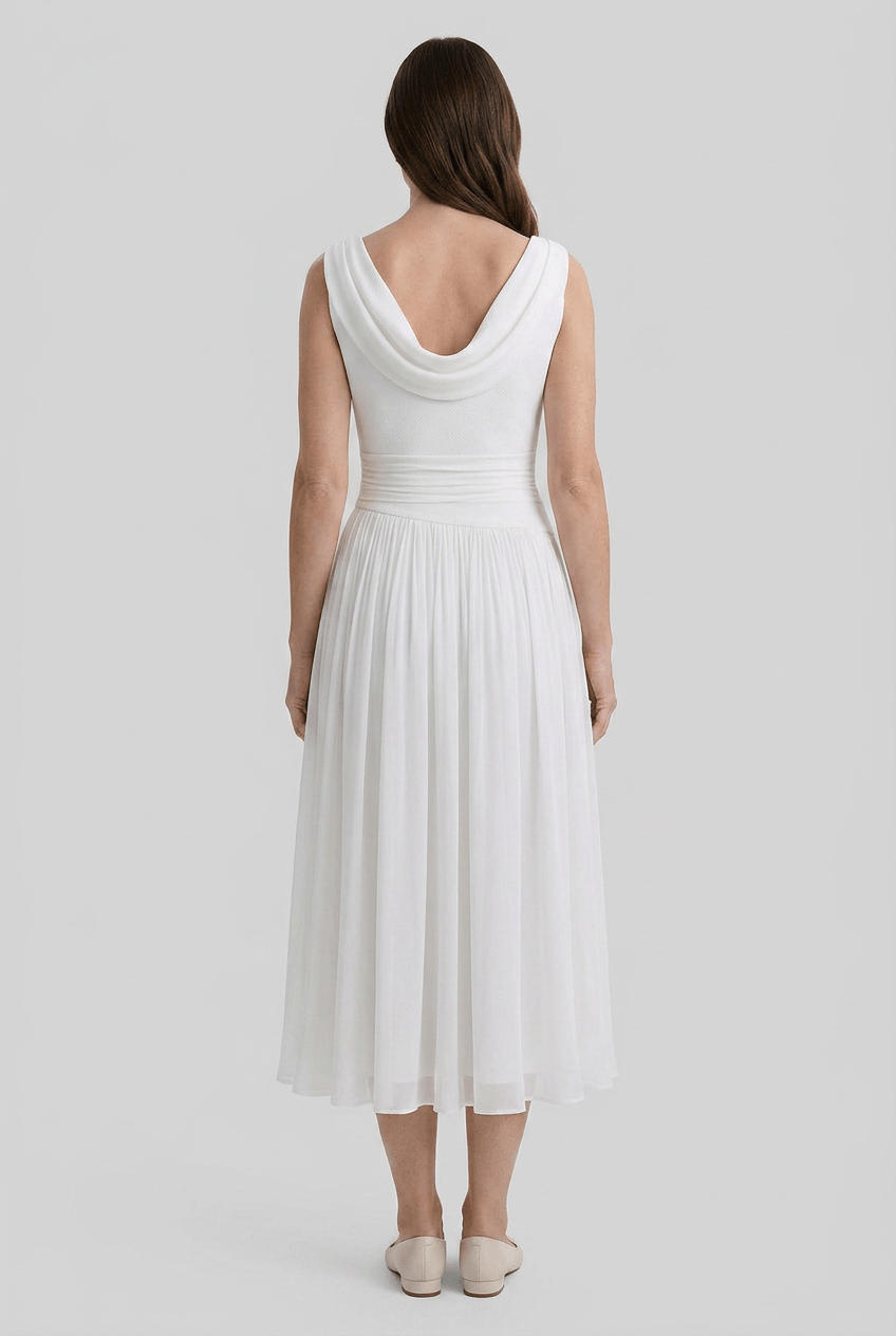Wedding Guest Dress Women | Midi with Cowl Neck & Pleated Skirt