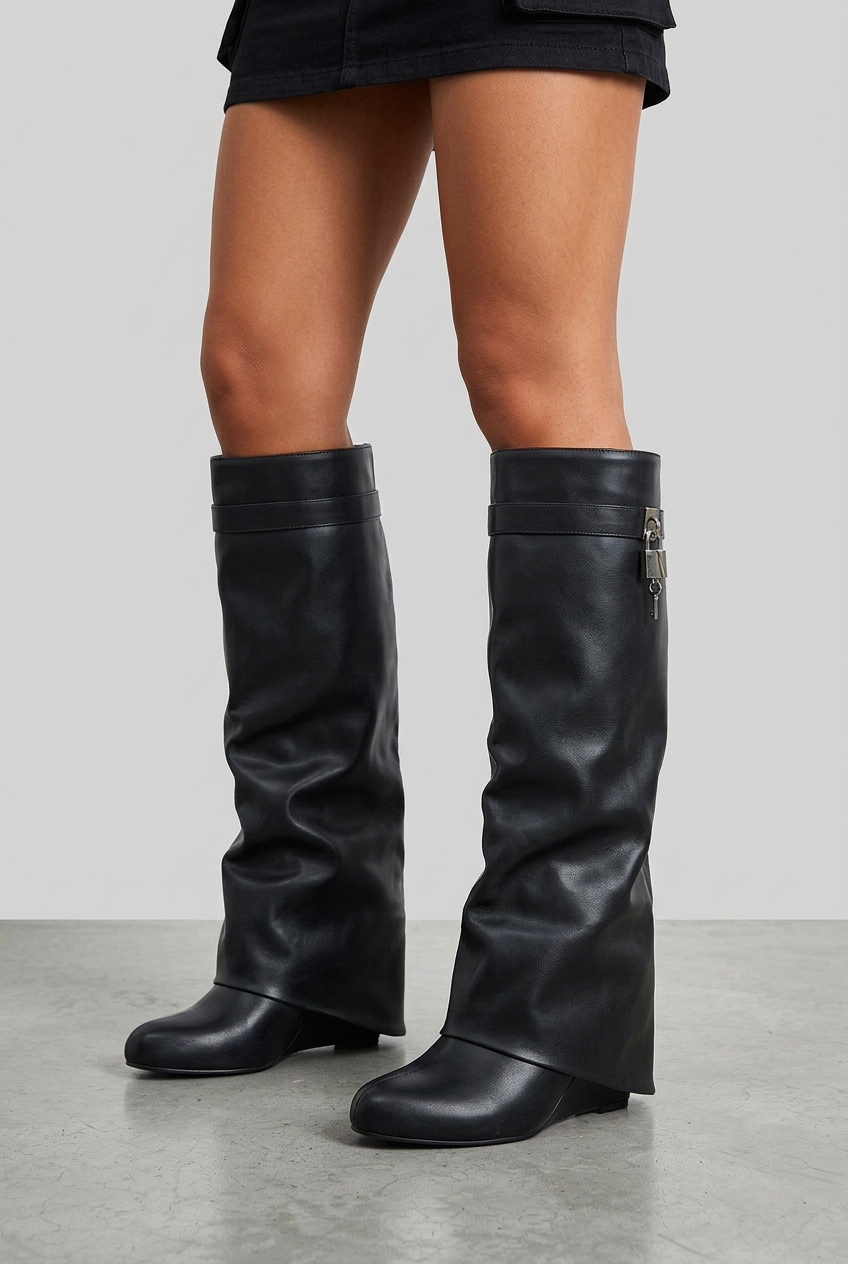 Women's Foldover Knee-High Boots | Wedge Heel