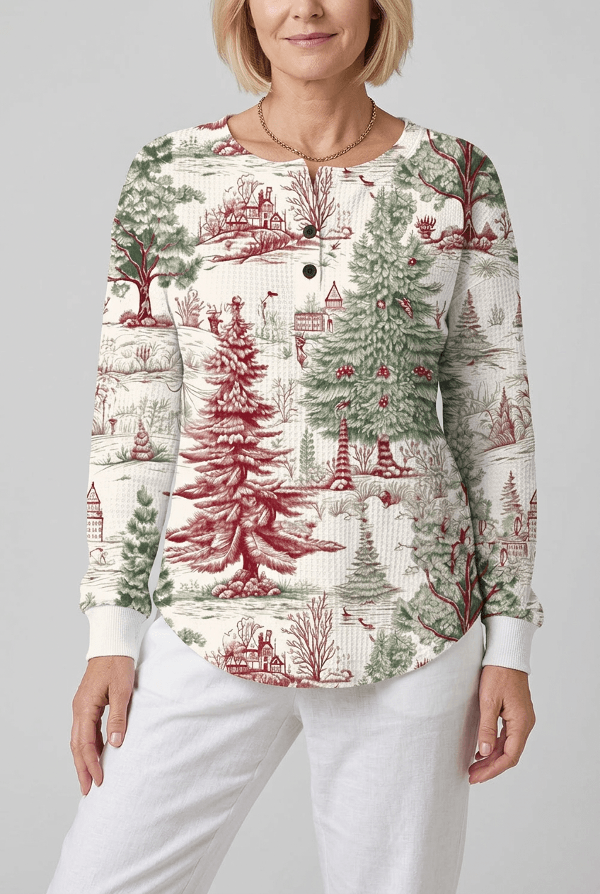 Women's Christmas Waffle Knit Jumper | Button Placket