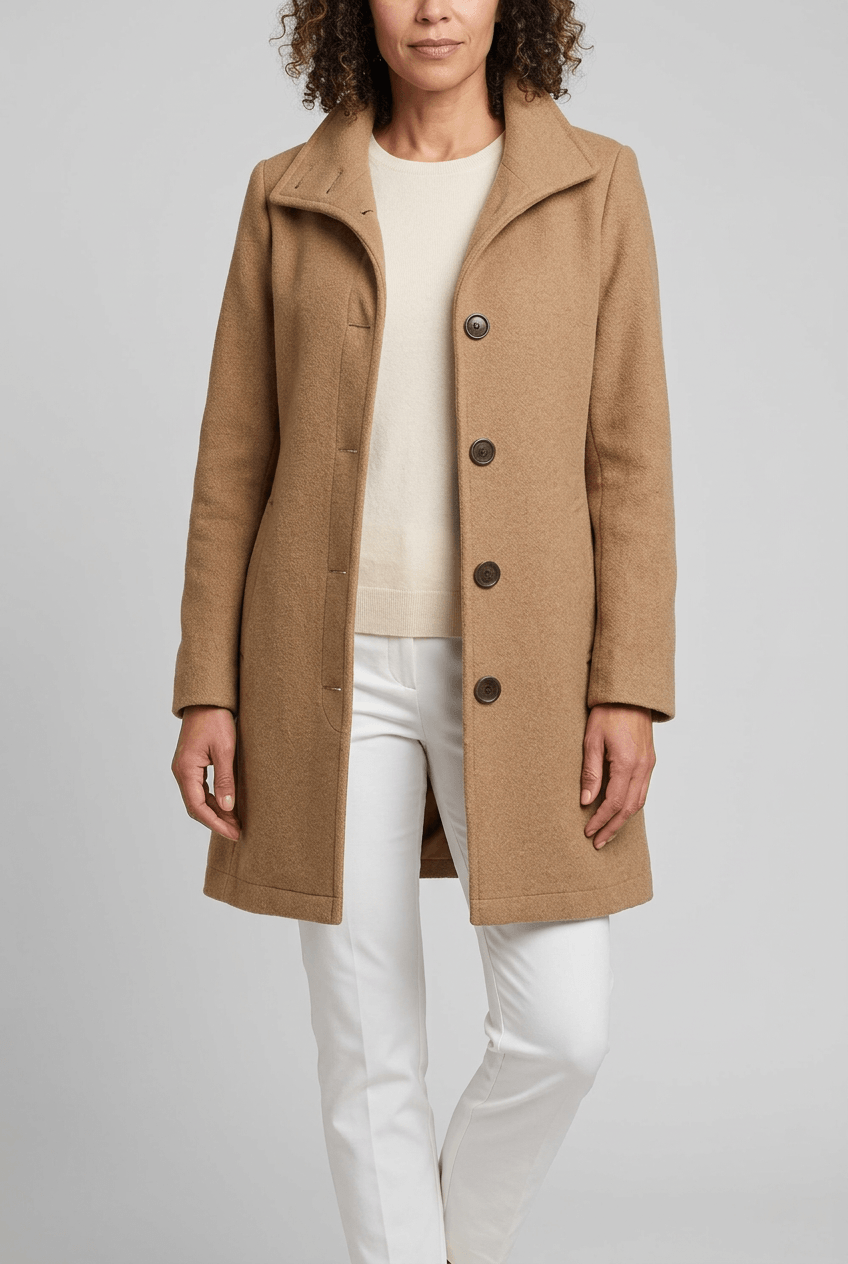 Women's Long Coat | Button Front and Side Pockets