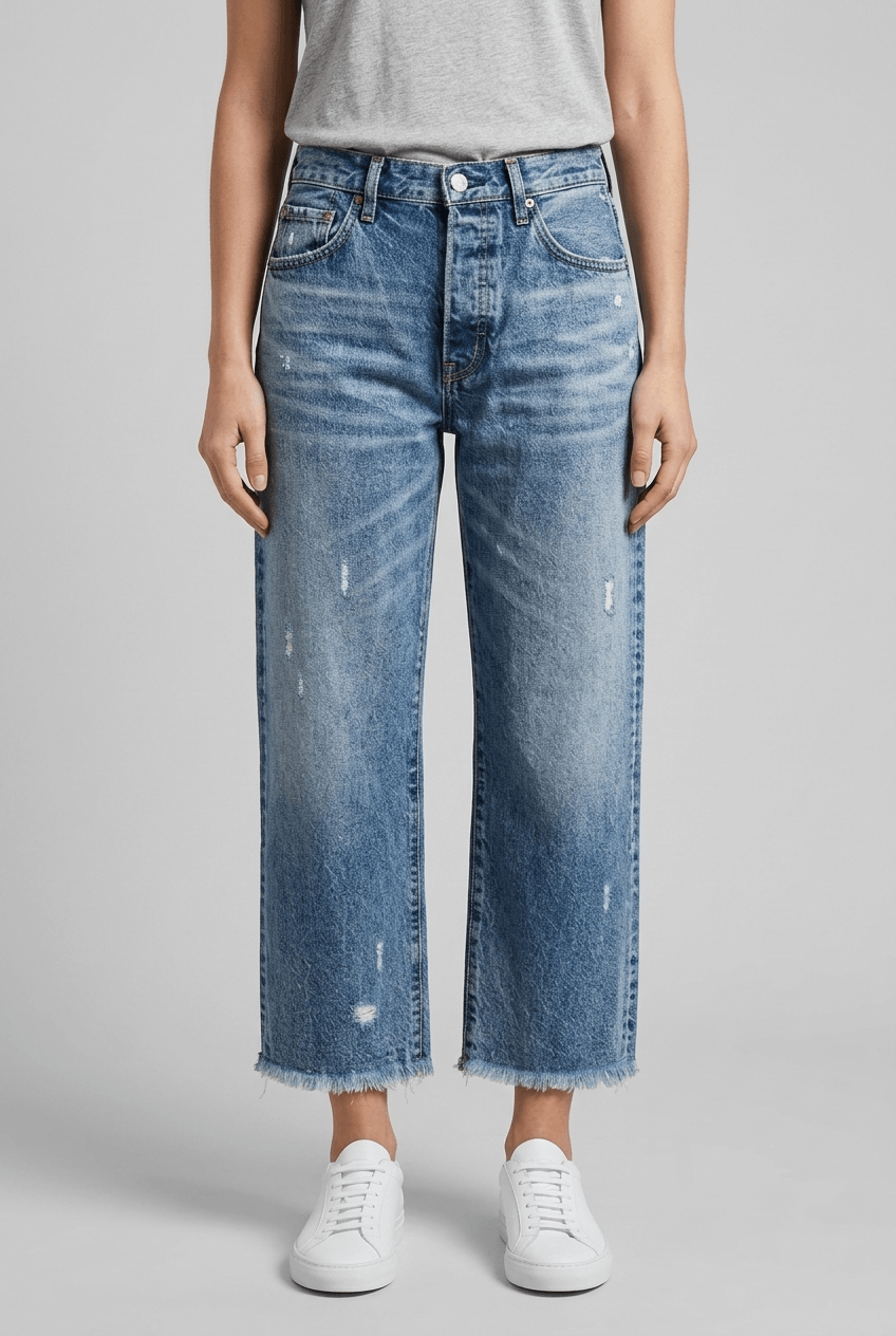 Women's Wide Leg Cropped Jeans | Distressed Detail & Raw Hem