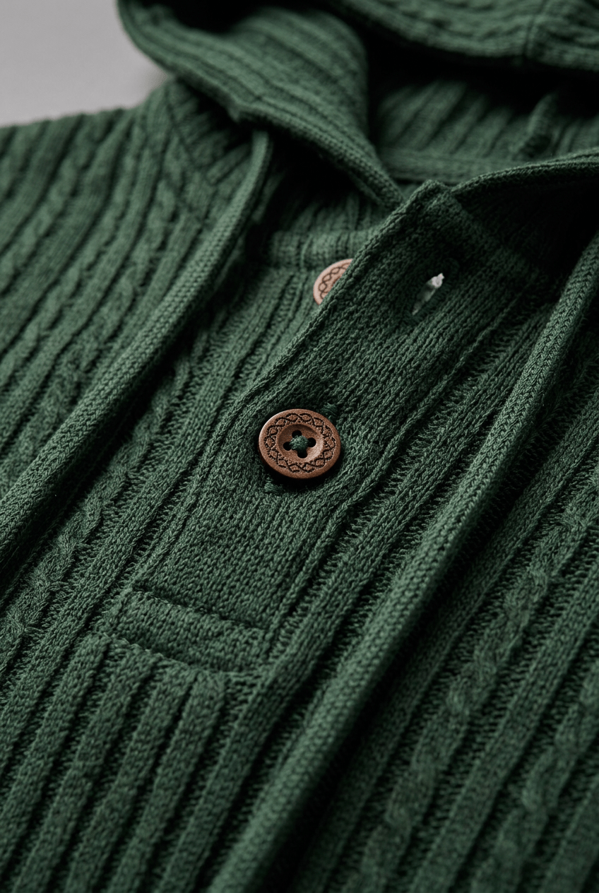 Men's Hooded Cable Knit Henley | Button Placket