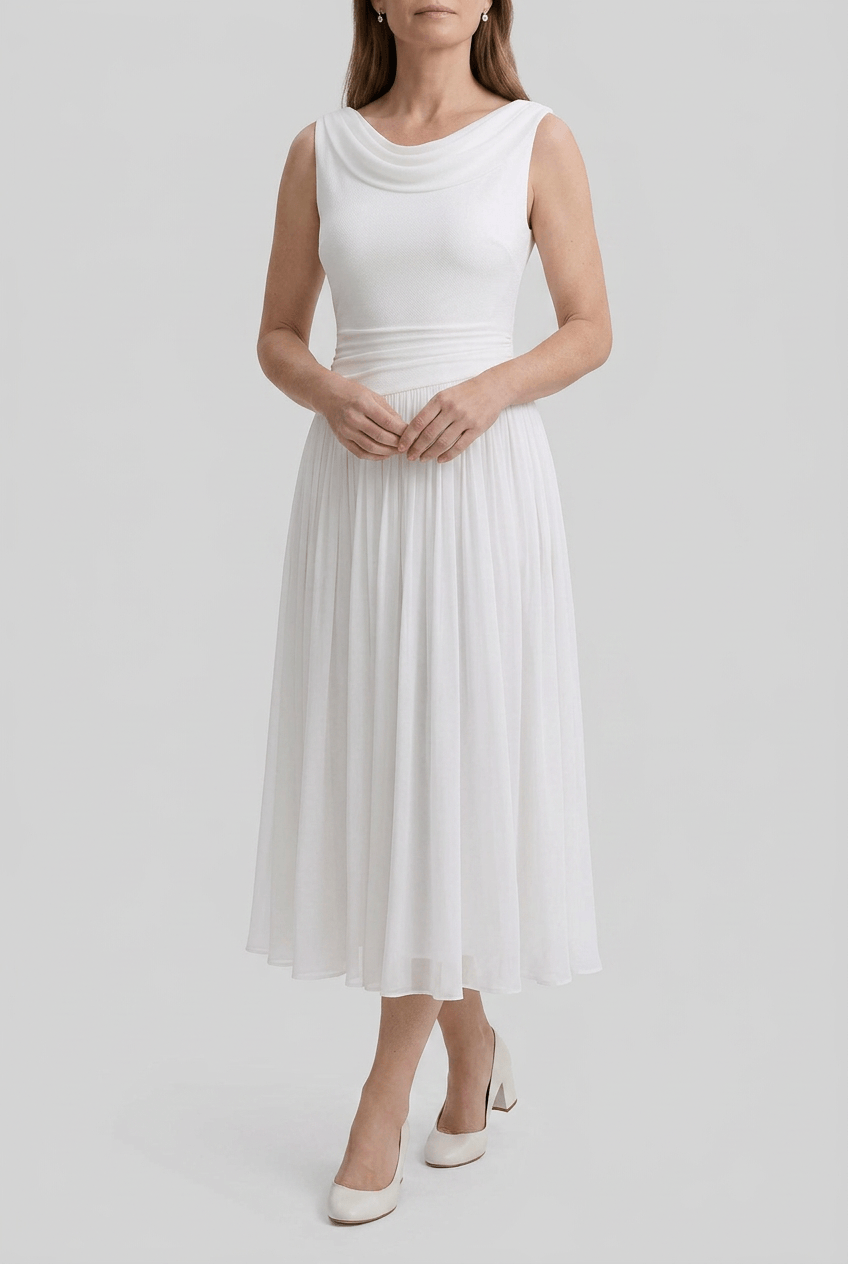 Wedding Guest Dress Women | Midi with Cowl Neck & Pleated Skirt