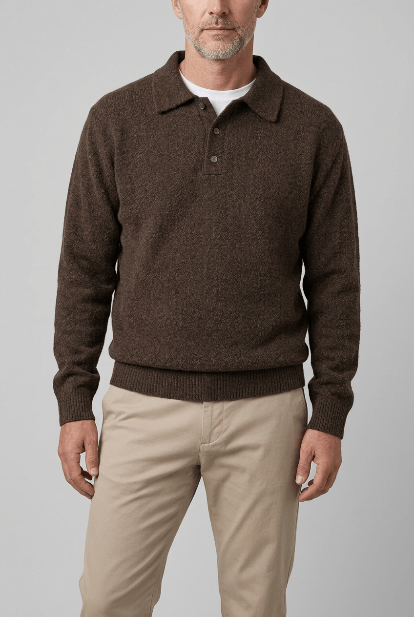 Men's Knitted Polo Jumper | Ribbed Cuffs & Hem