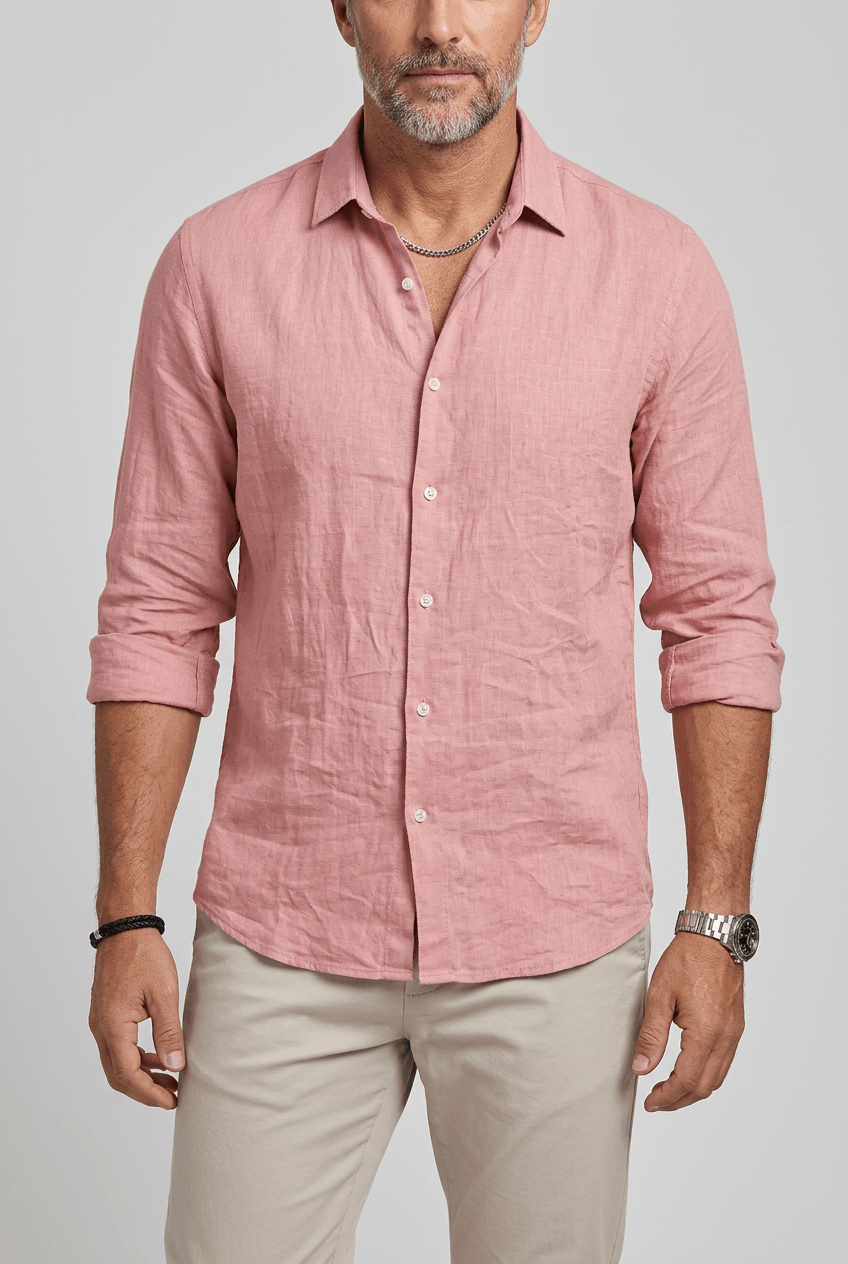 Men's Long Sleeve Button-Up Shirt | Textured Woven Fabric