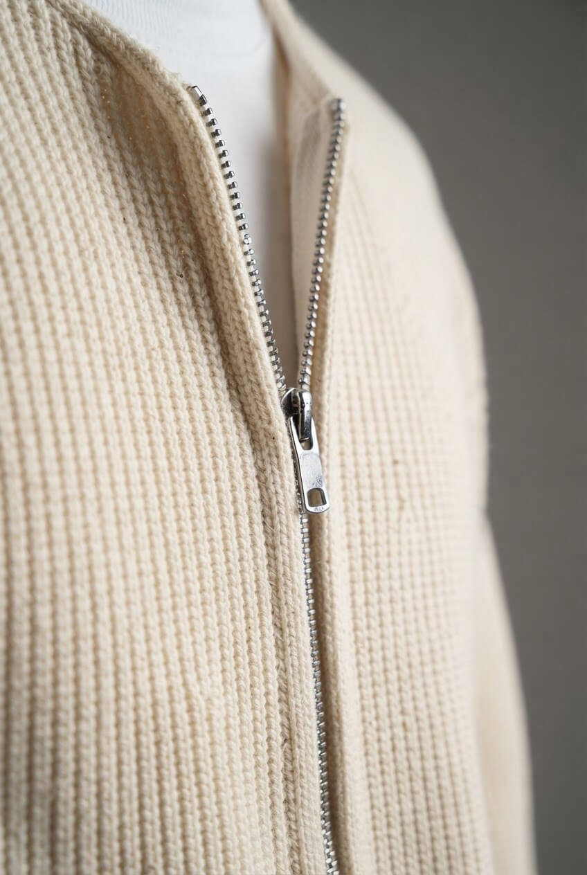 Men's Ribbed Cardigan | Crew Neck & Front Pockets