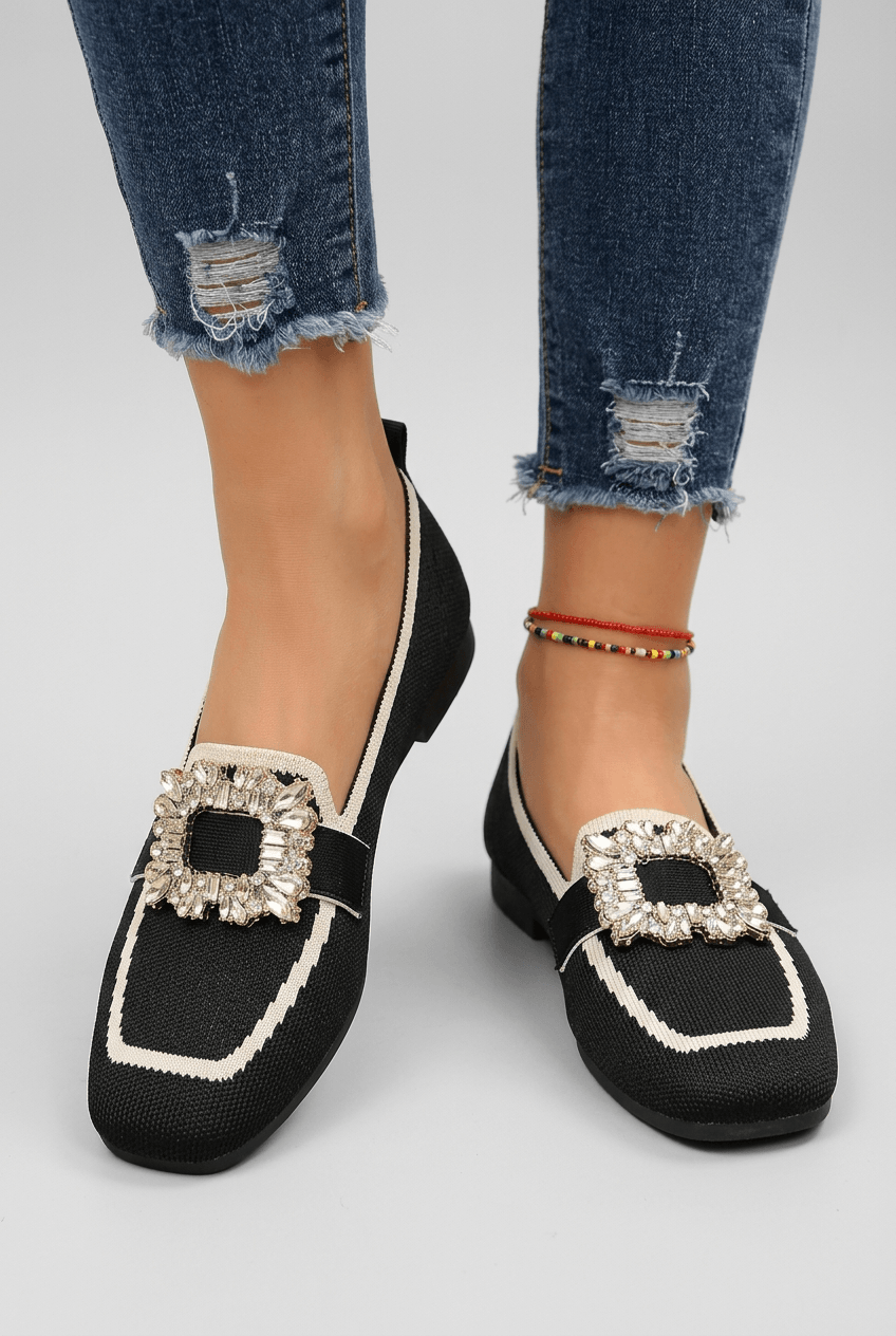 Women's Loafers | Knit Upper, Crystal Buckle & Square Toe
