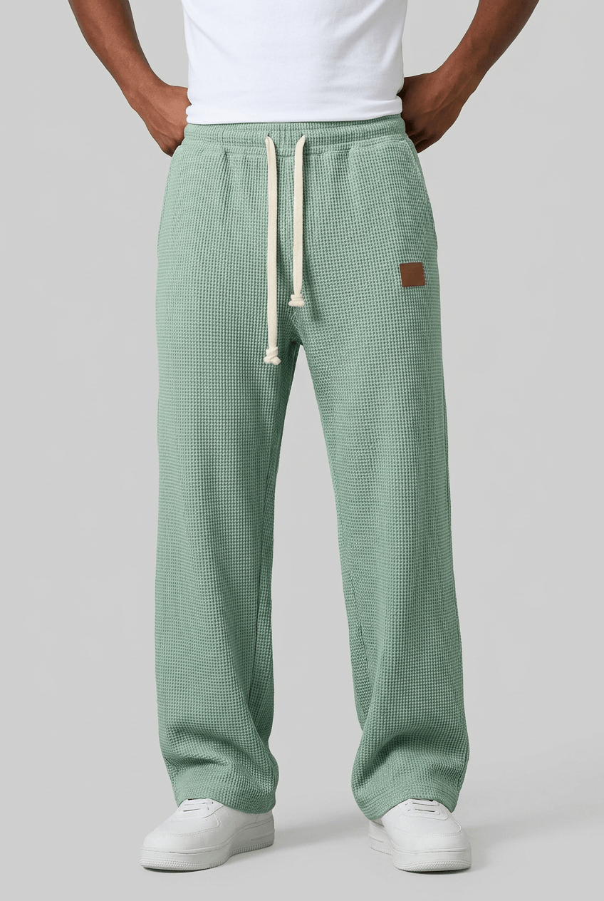 Men's Wide Leg Trousers | Waffle Texture & Drawstring Waist