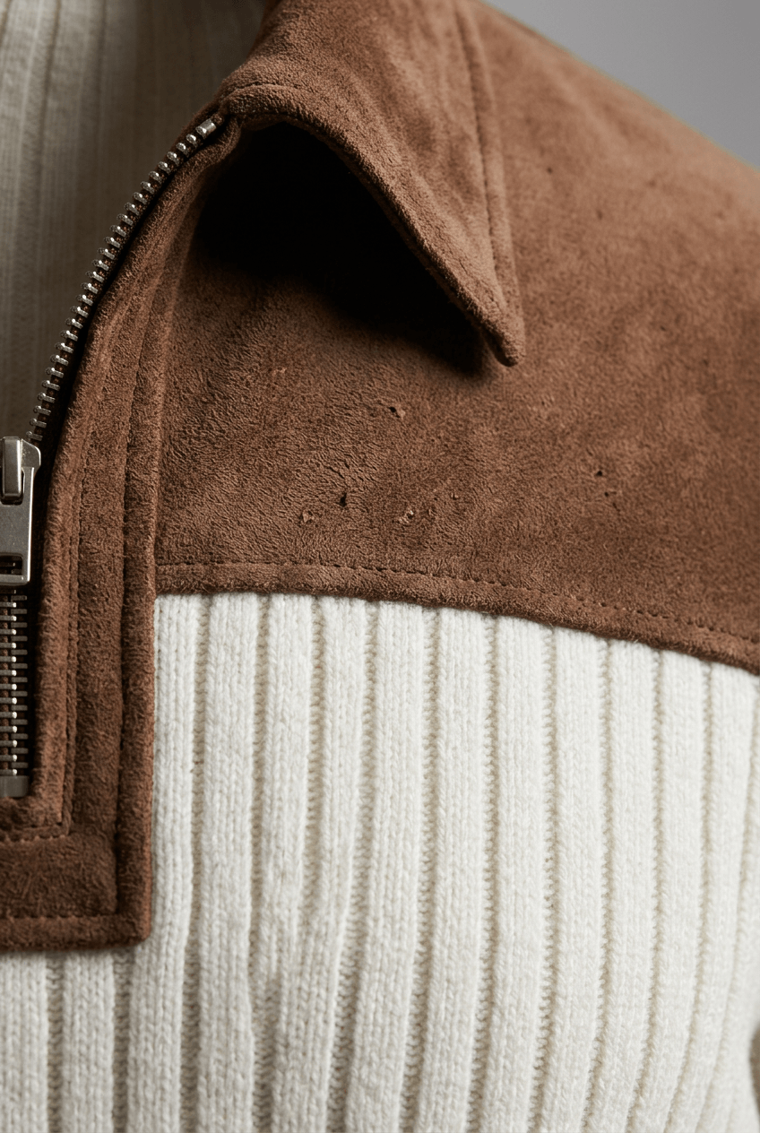 Men's Quarter Zip Pullover | Stand Collar, Contrast Shoulders and Elbow Patches