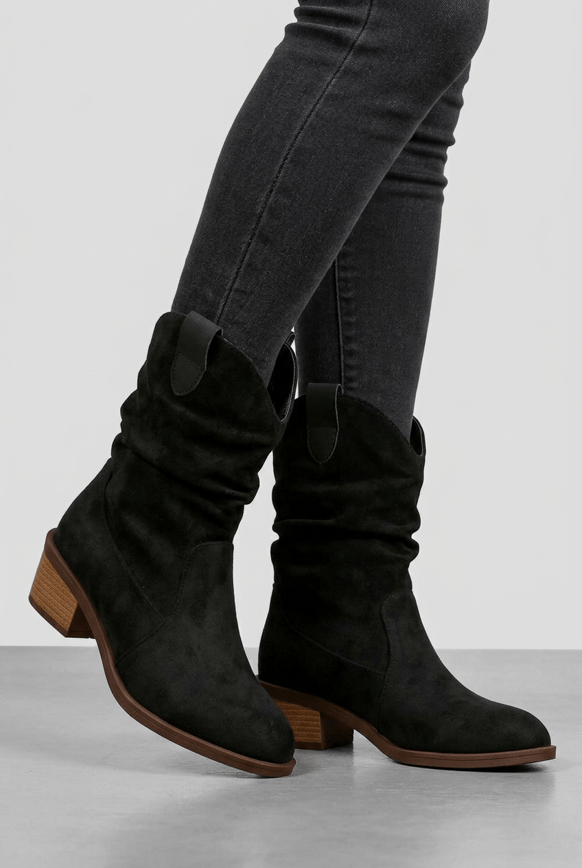 Women's Mid Calf Western Boots | Slouch Shaft & Block Heel