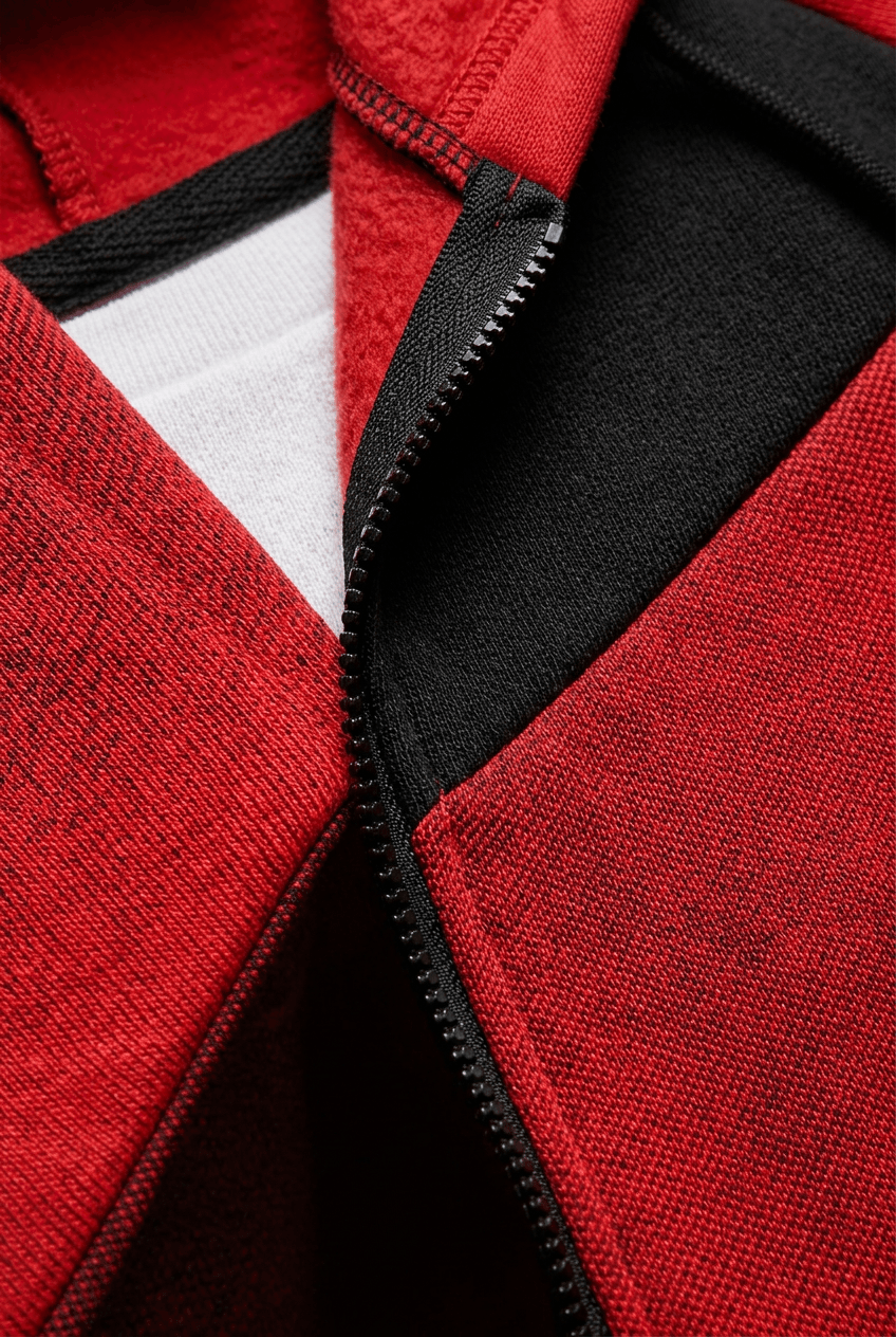 Men's Zip-Up Hoodie | Colour Block Panels & Drawstring Hood