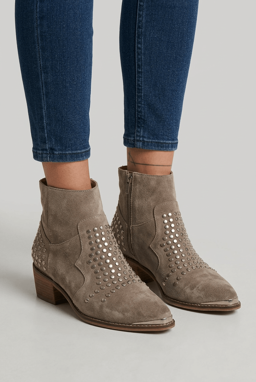 Women's Studded Ankle Boots | Pointed Toe Block Heel