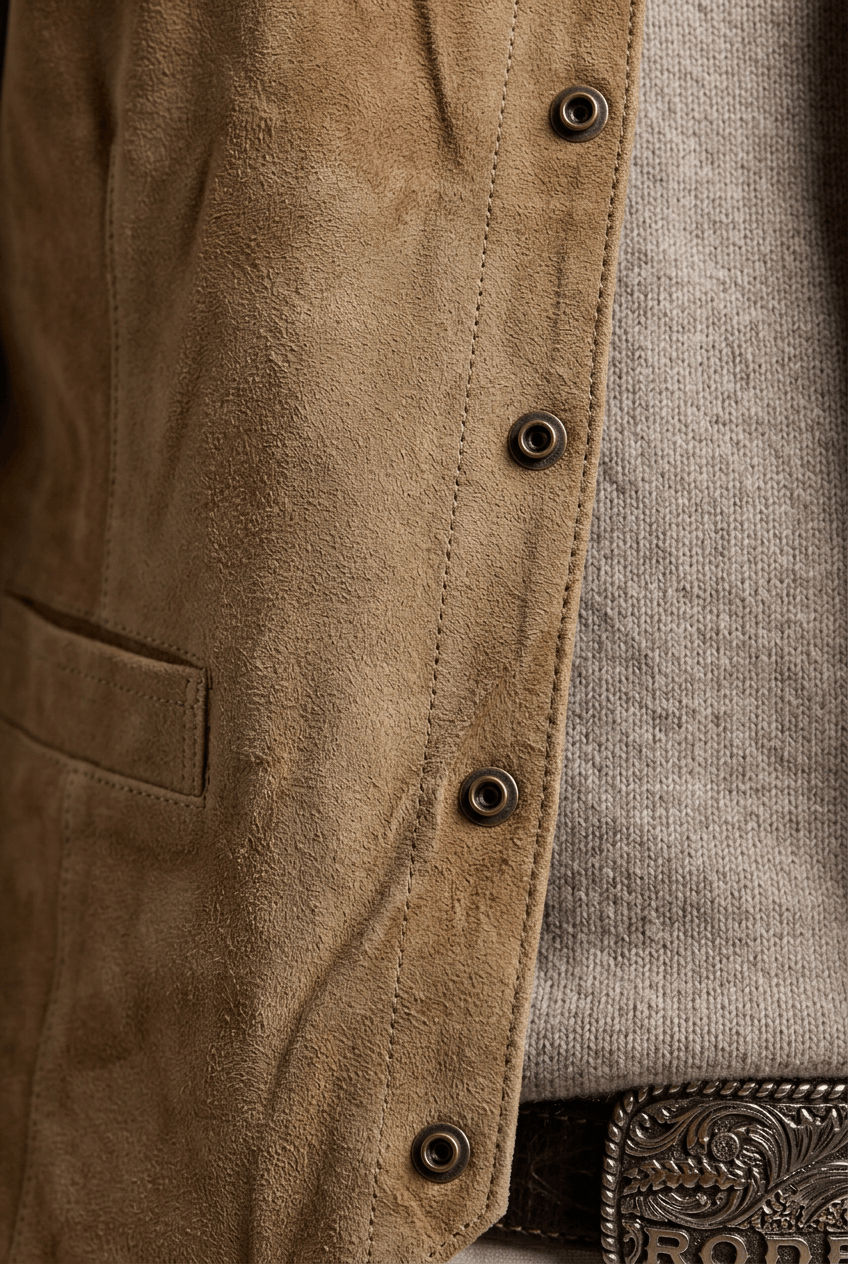Men's Suede-Look Western Gilet | Press Stud Front