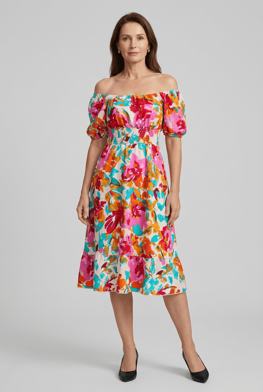 Women's Dress | Boho Off Shoulder Midi