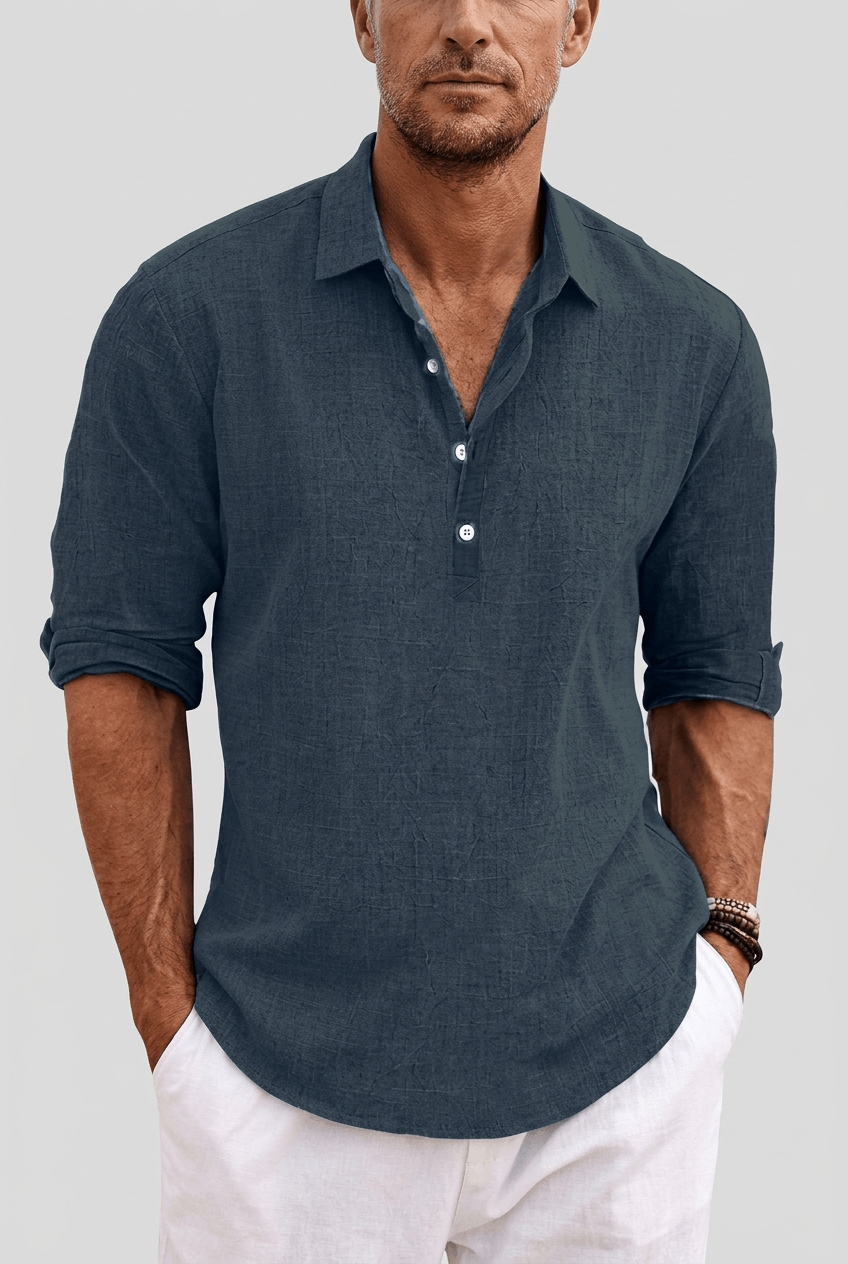 Men's Shirt | Half Placket & Roll-Up Sleeves