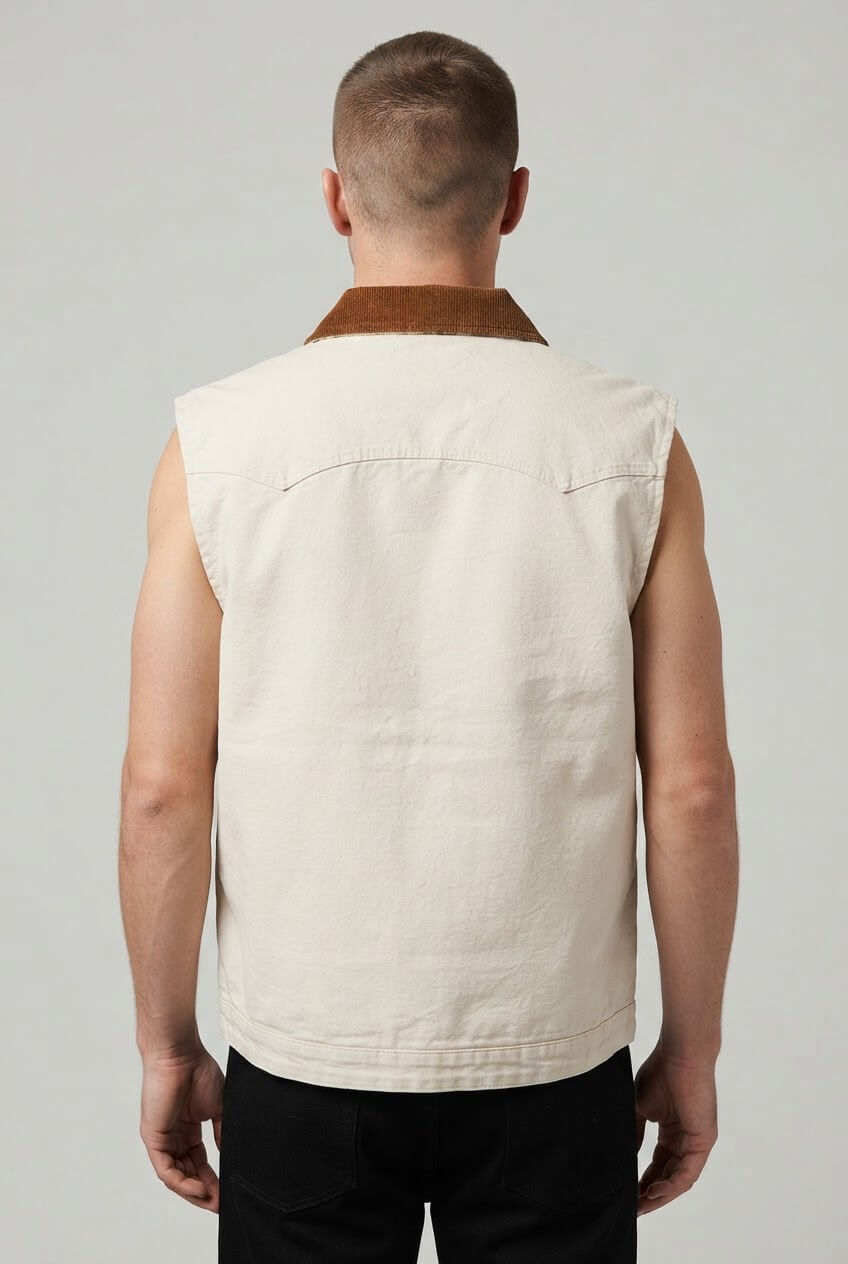 Men's Western Vest | Corduroy-Look Collar & Snap Pockets