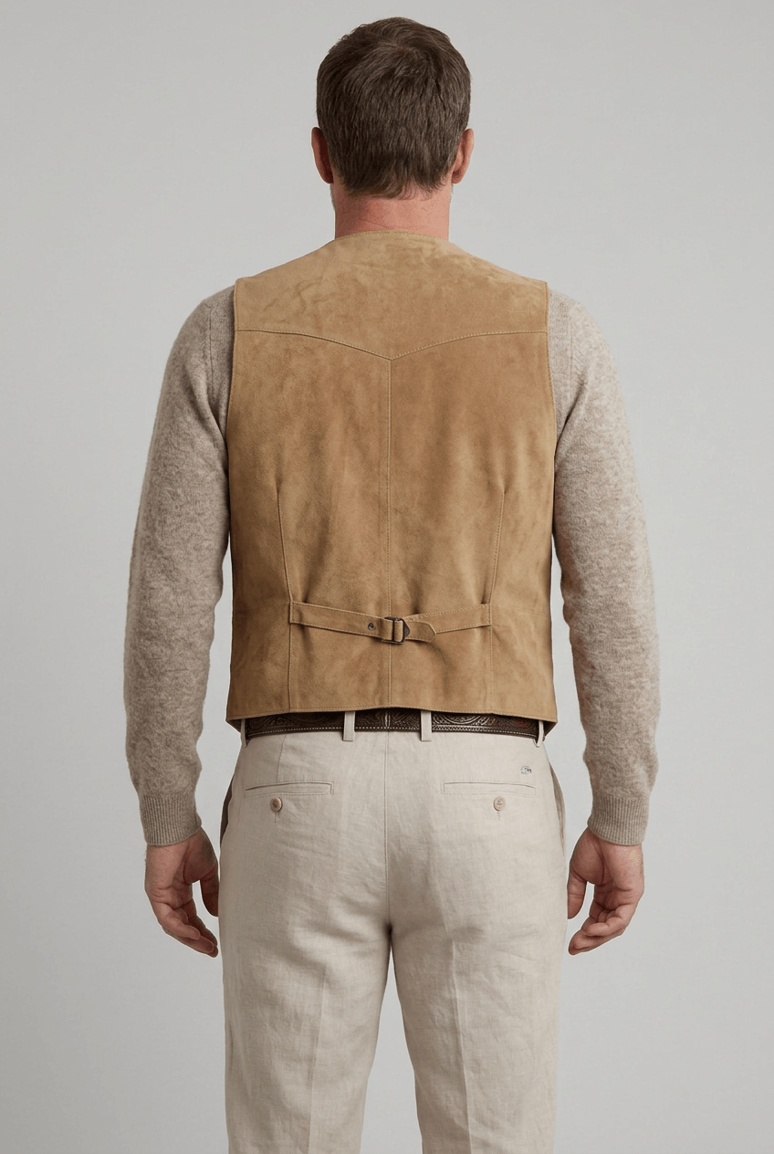 Men's Suede-Look Western Gilet | Press Stud Front