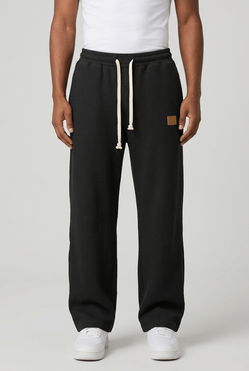 Men's Wide Leg Trousers | Waffle Texture & Drawstring Waist