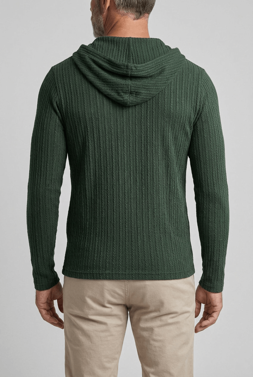 Men's Hooded Cable Knit Henley | Button Placket