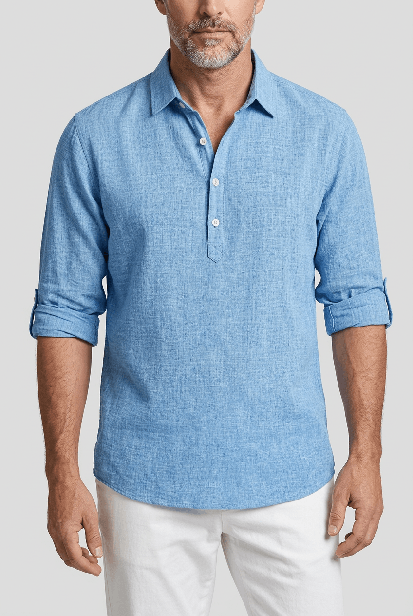 Men's Shirt | Half Placket & Roll-Up Sleeves