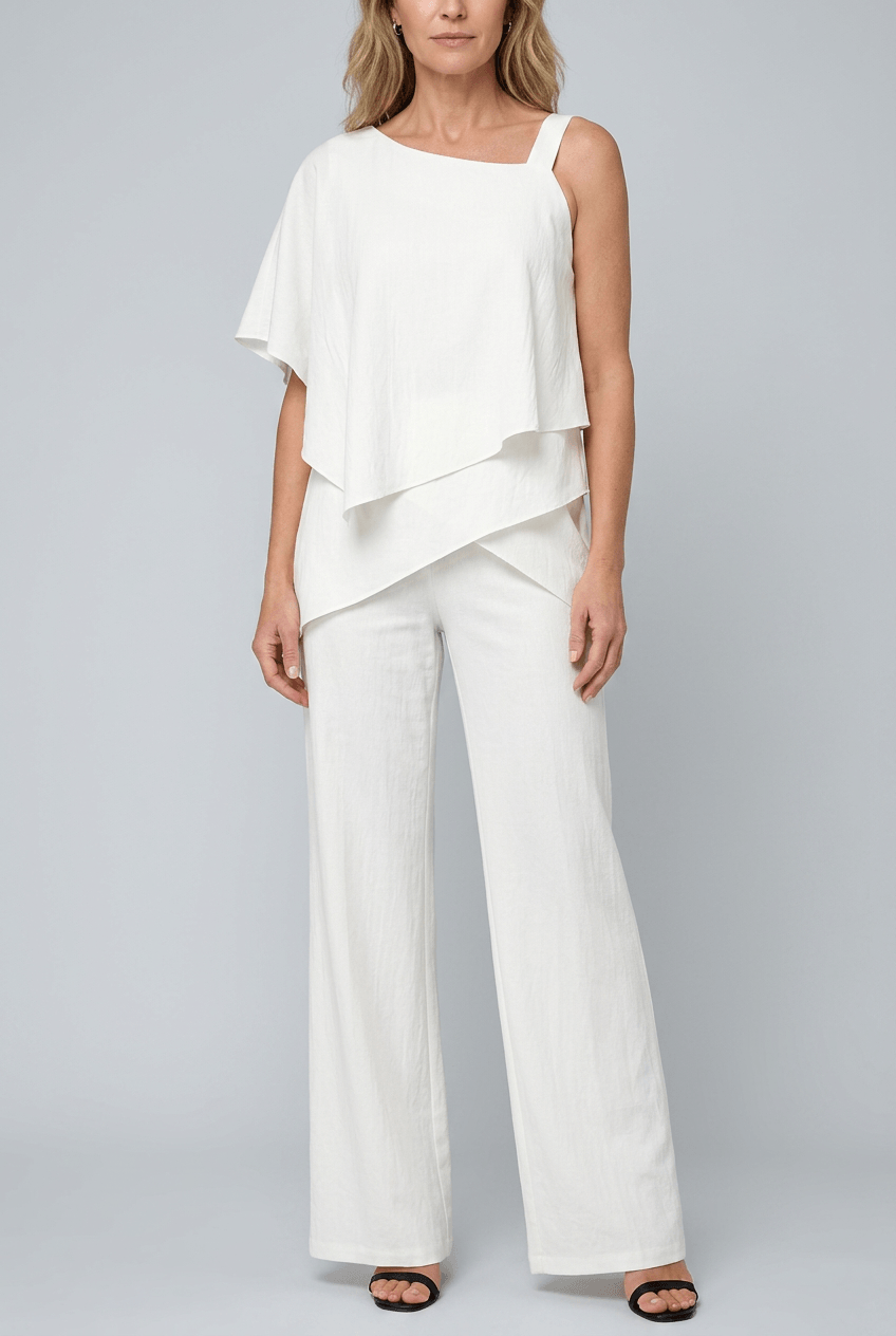 Women's Set | Asymmetric Overlay Top and Wide-Leg Trousers