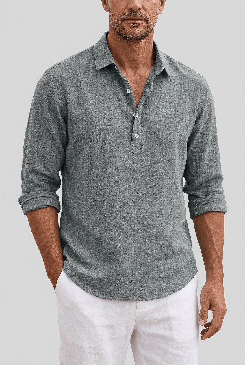Men's Shirt | Half Placket & Roll-Up Sleeves