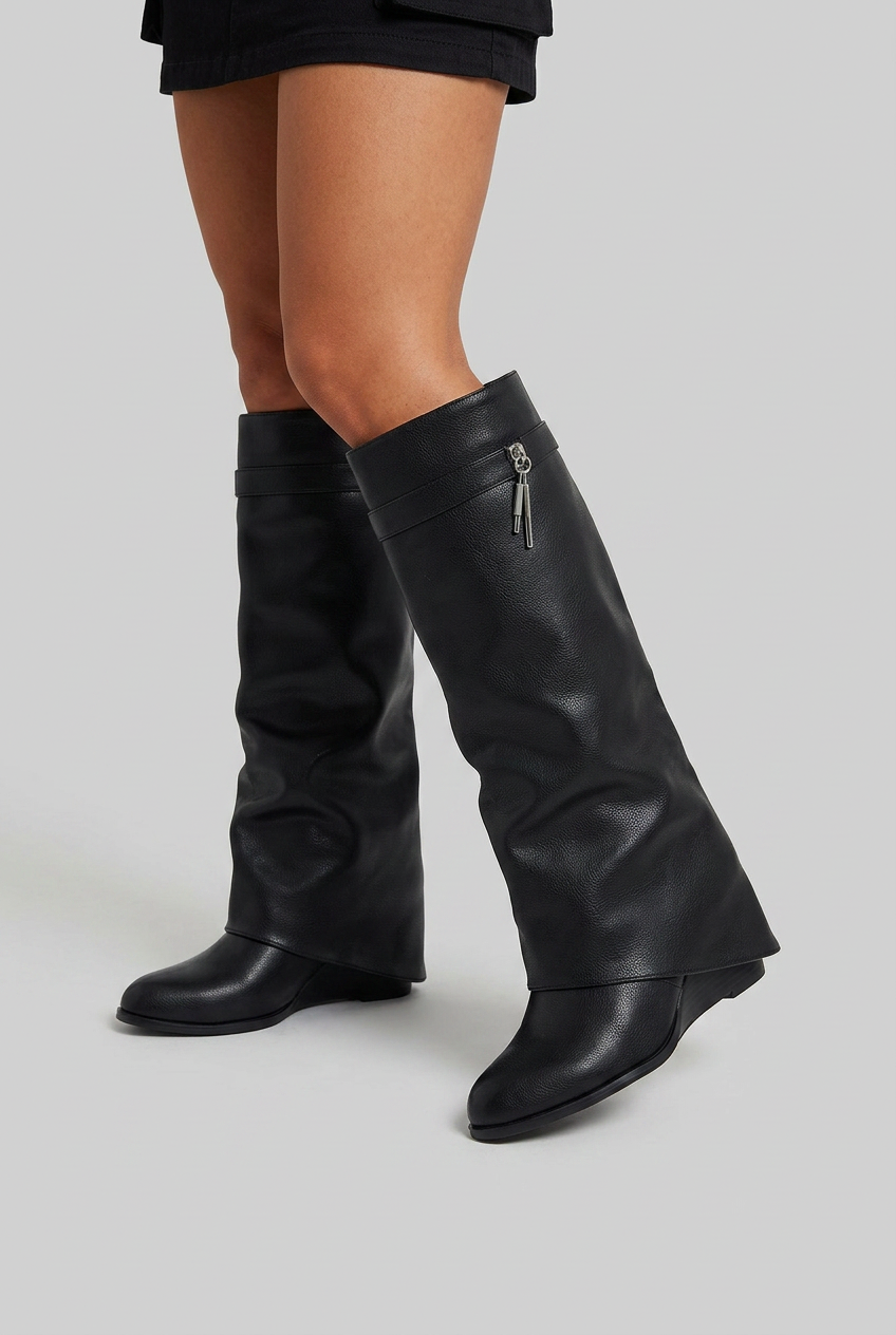Women's Foldover Knee-High Boots | Wedge Heel