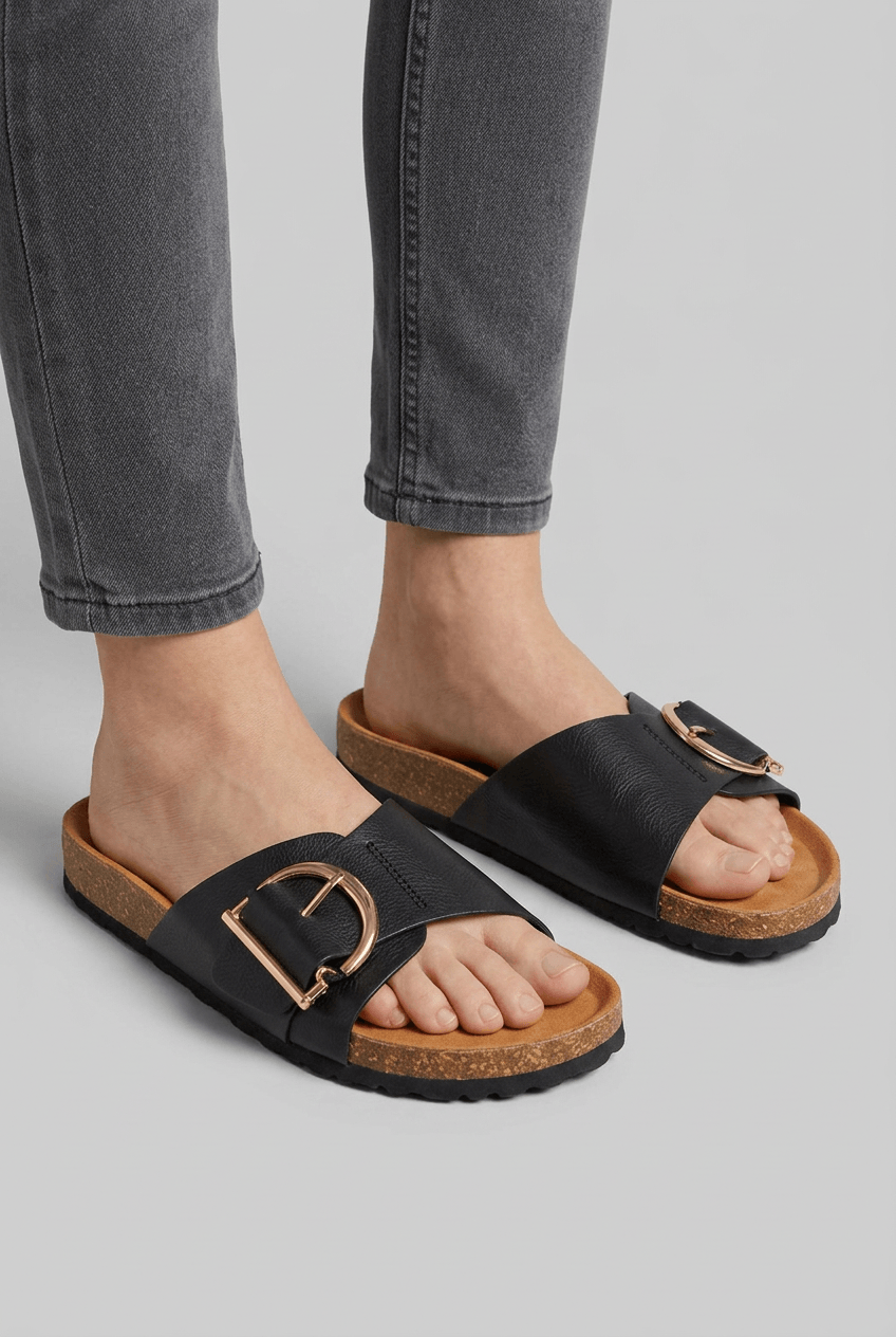 Women's Slides | Rose Gold Buckle & Cork Sole