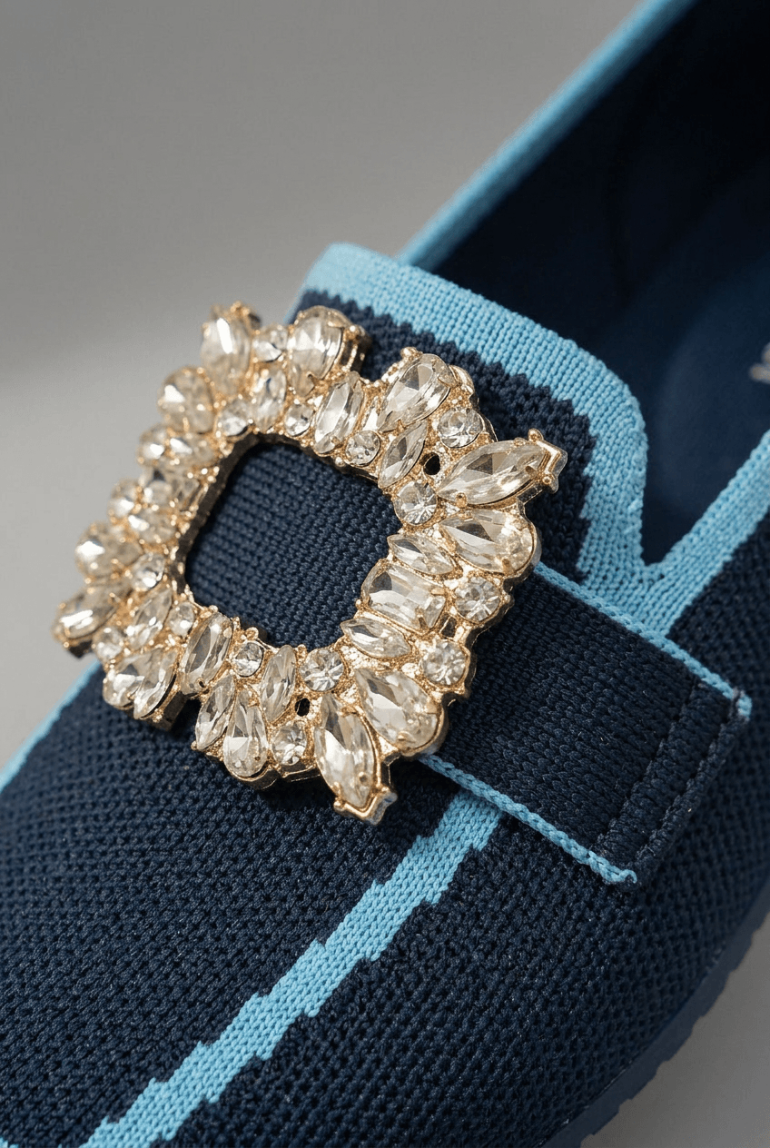 Women's Loafers | Knit Upper, Crystal Buckle & Square Toe