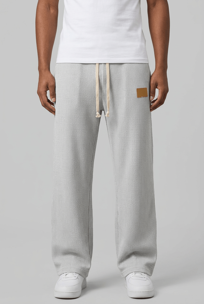Men's Wide Leg Trousers | Waffle Texture & Drawstring Waist