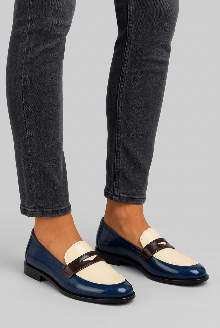 Women's Penny Loafers | Colour-Block Design & Round Toe