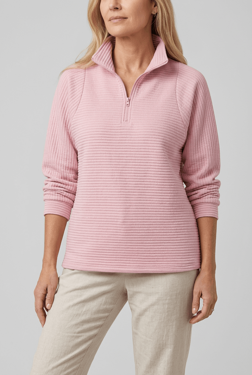 Women's Quarter-Zip Pullover | Ribbed & Stand Collar