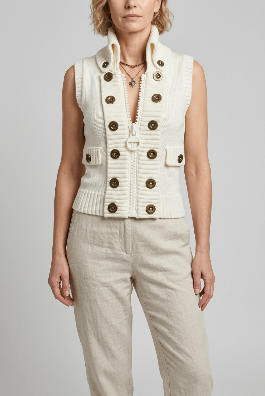 Women's Sweater Vest | High Collar & Zip Front
