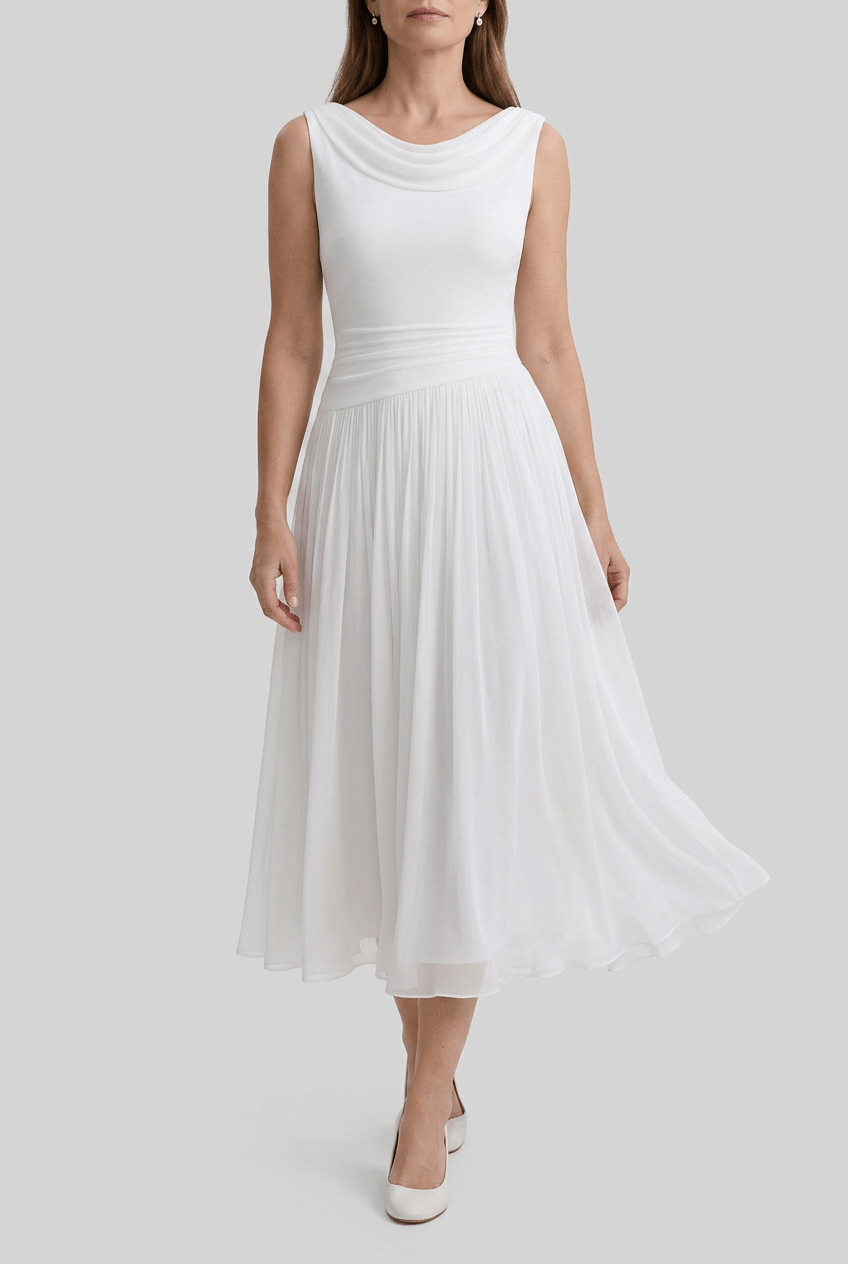 Wedding Guest Dress Women | Midi with Cowl Neck & Pleated Skirt