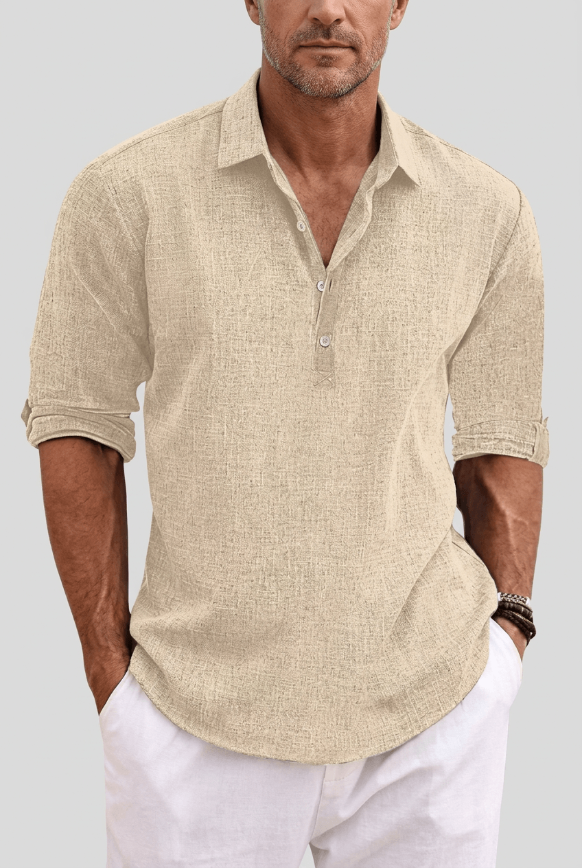 Men's Shirt | Half Placket & Roll-Up Sleeves