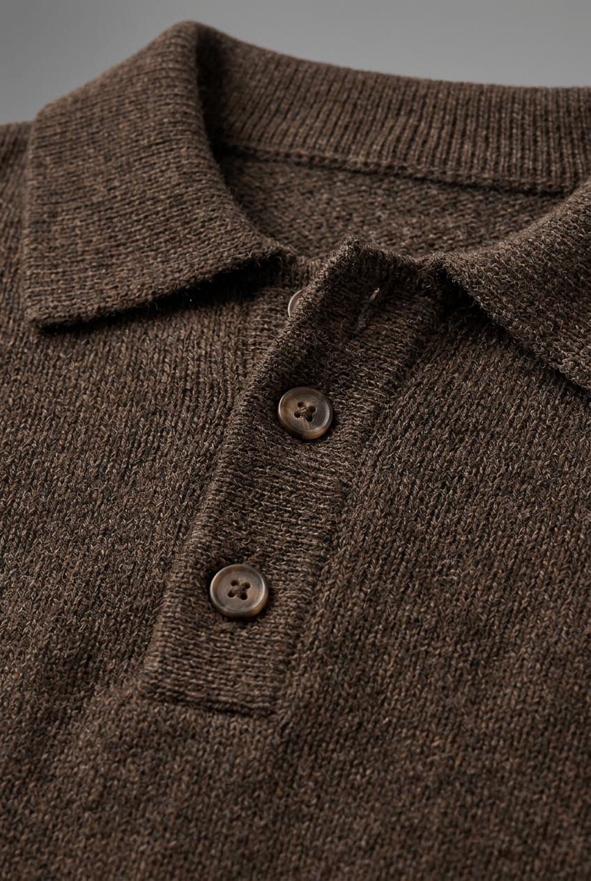 Men's Knitted Polo Jumper | Ribbed Cuffs & Hem