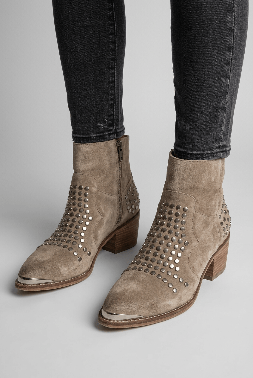 Women's Studded Ankle Boots | Pointed Toe Block Heel