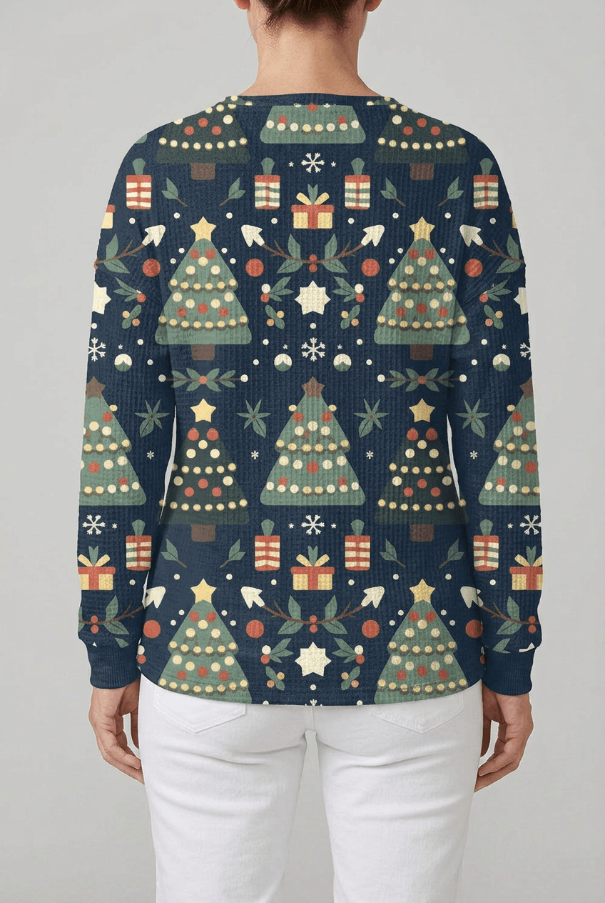 Women's Christmas Tree Jumper | Print Waffle Knit