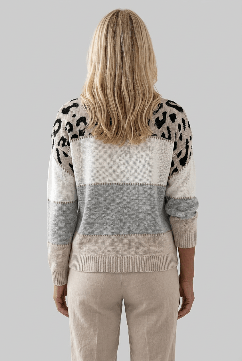 Women's Leopard Print Colourblock Jumper | Crew Neck
