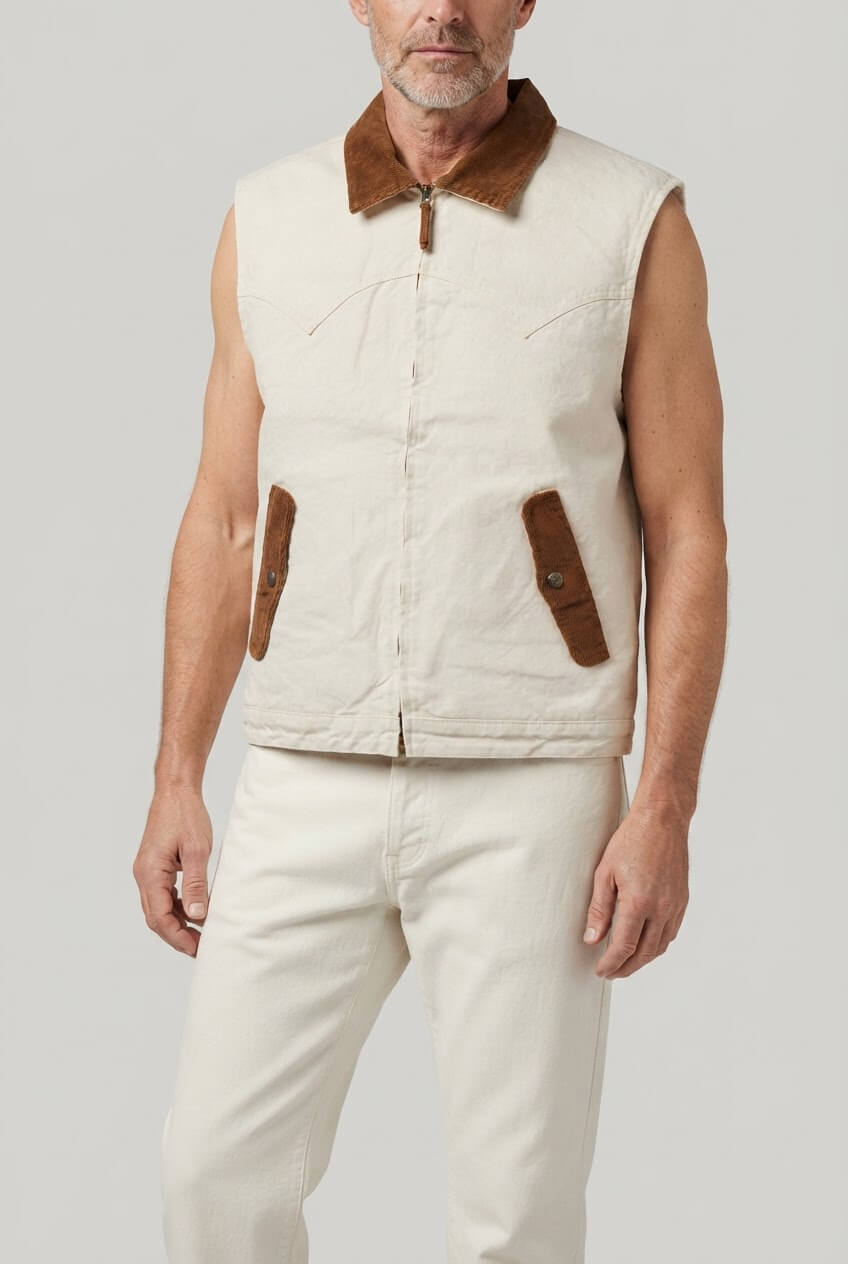 Men's Western Vest | Corduroy-Look Collar & Snap Pockets