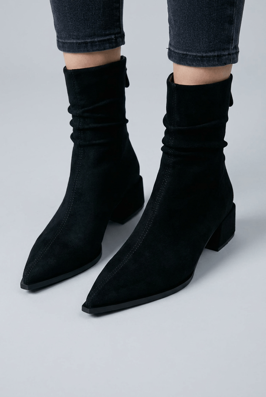 Women's Block Heel Ankle Boots | Pointed Toe & Back Zip
