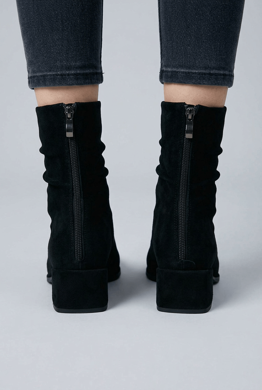 Women's Block Heel Ankle Boots | Pointed Toe & Back Zip