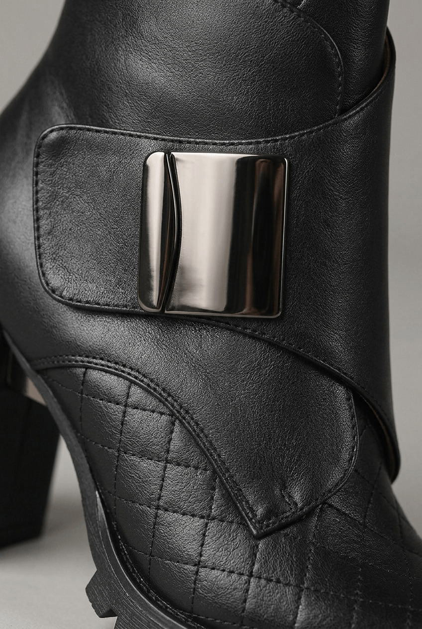 Women's Platform Ankle Boots | Decorative Plate Detail