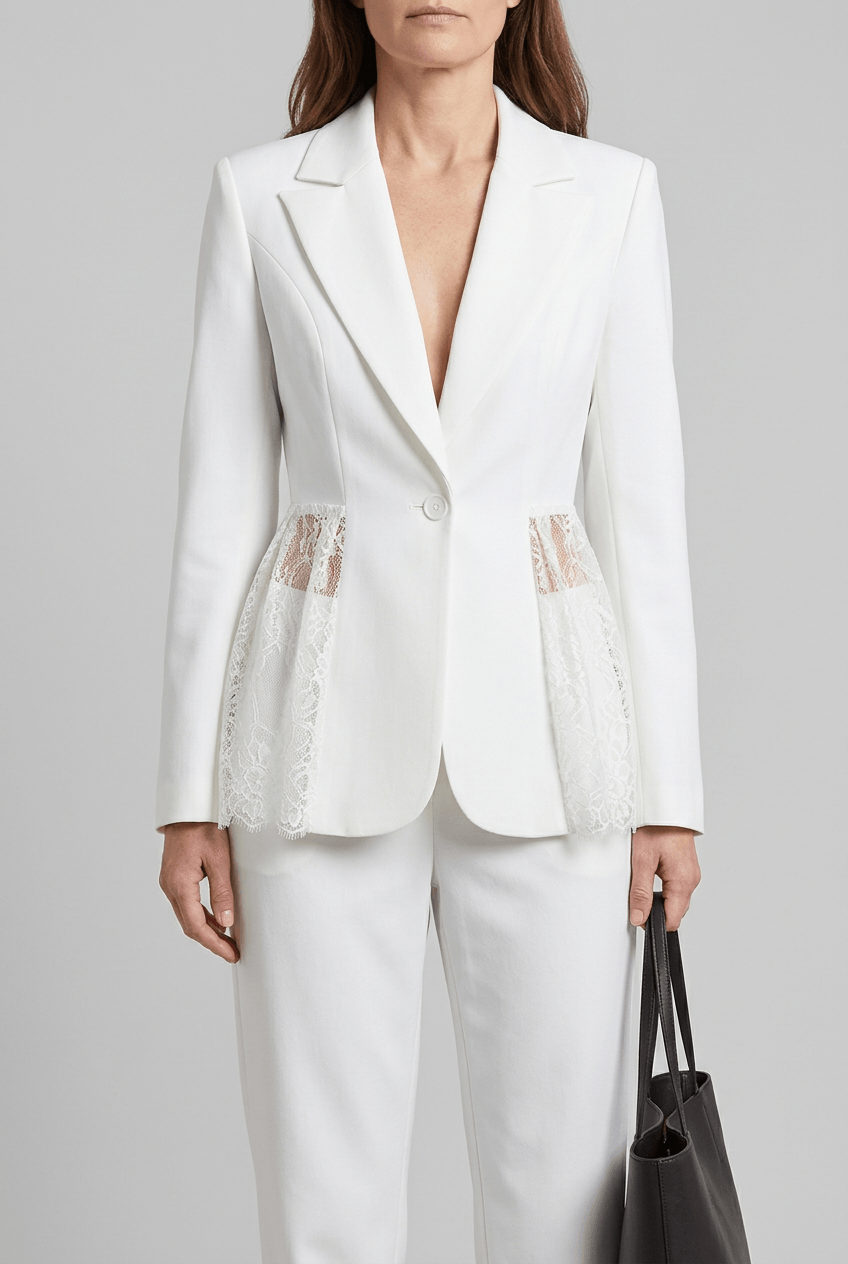 Women's Tailored Blazer | Lace Peplum Hem & Lace Cuff Detail