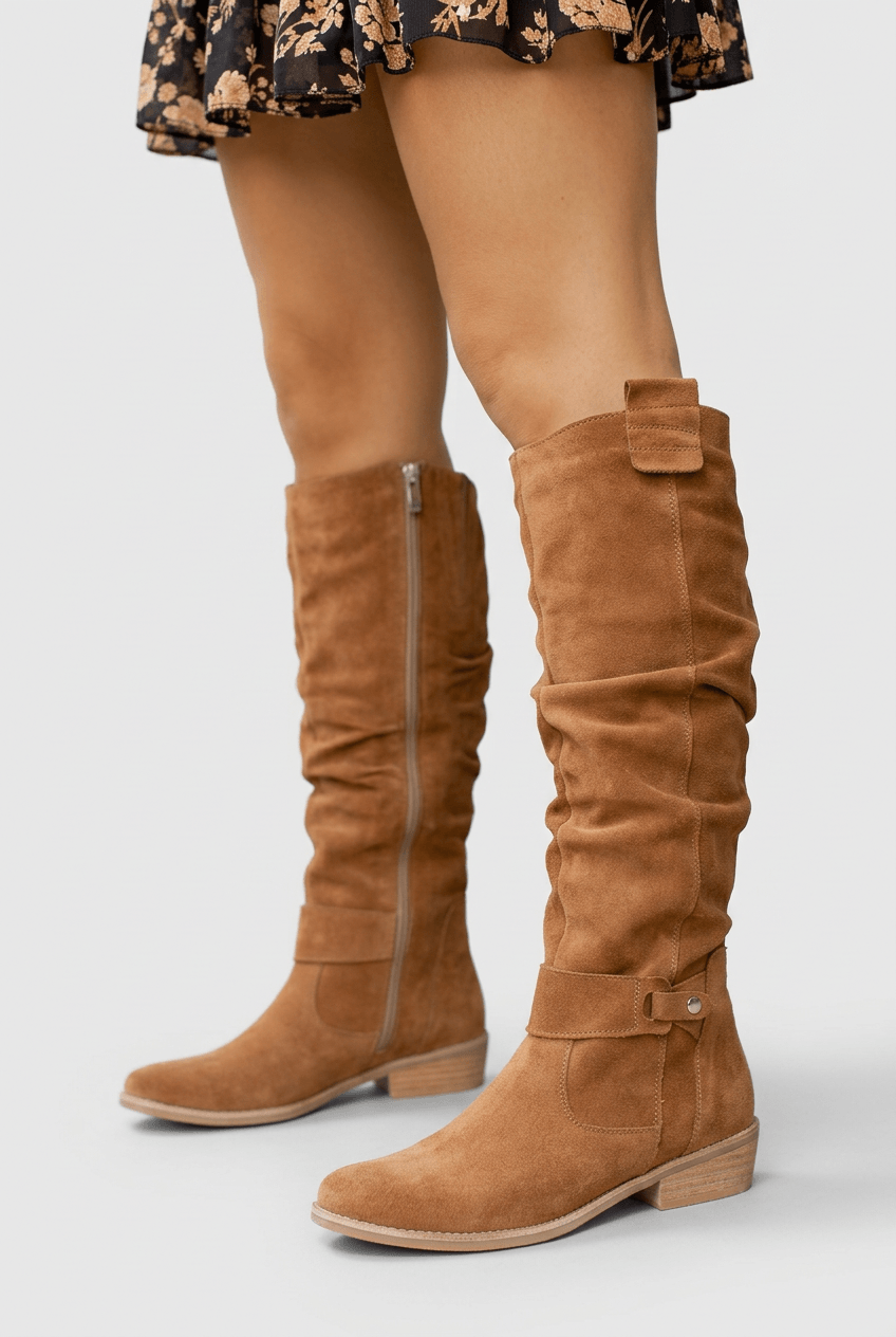 Women's Slim Knee High Boots | Low Block Heel