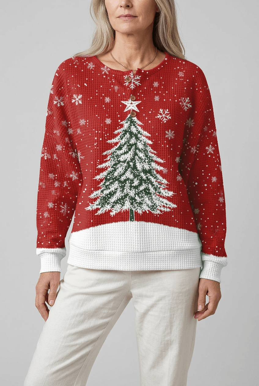 Women's Waffle Jumper | Christmas Sweater & Button Neck