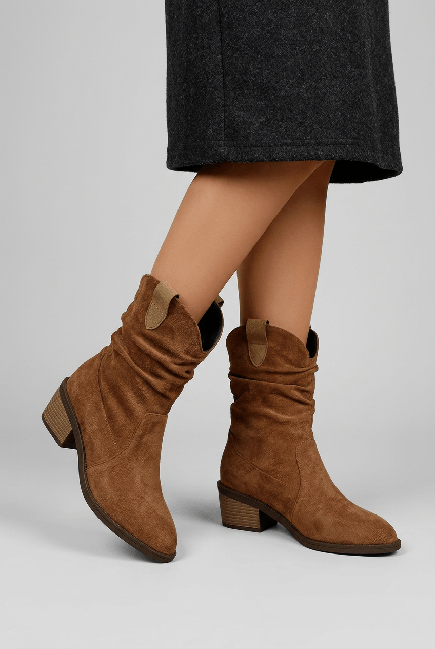 Women's Mid Calf Western Boots | Slouch Shaft & Block Heel