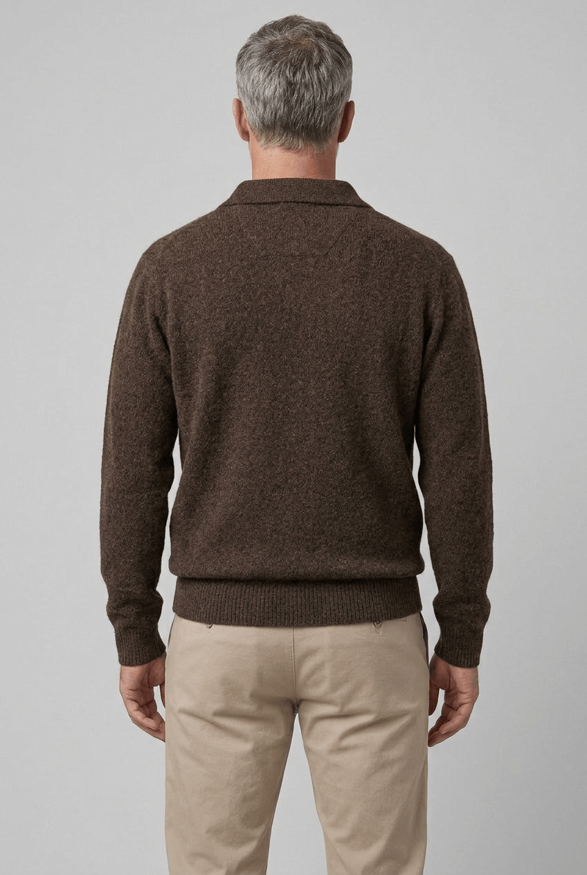 Men's Knitted Polo Jumper | Ribbed Cuffs & Hem