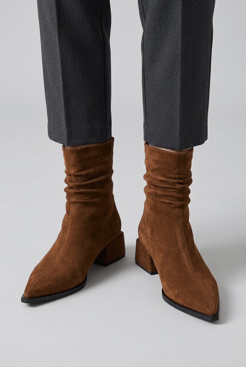 Women's Block Heel Ankle Boots | Pointed Toe & Back Zip
