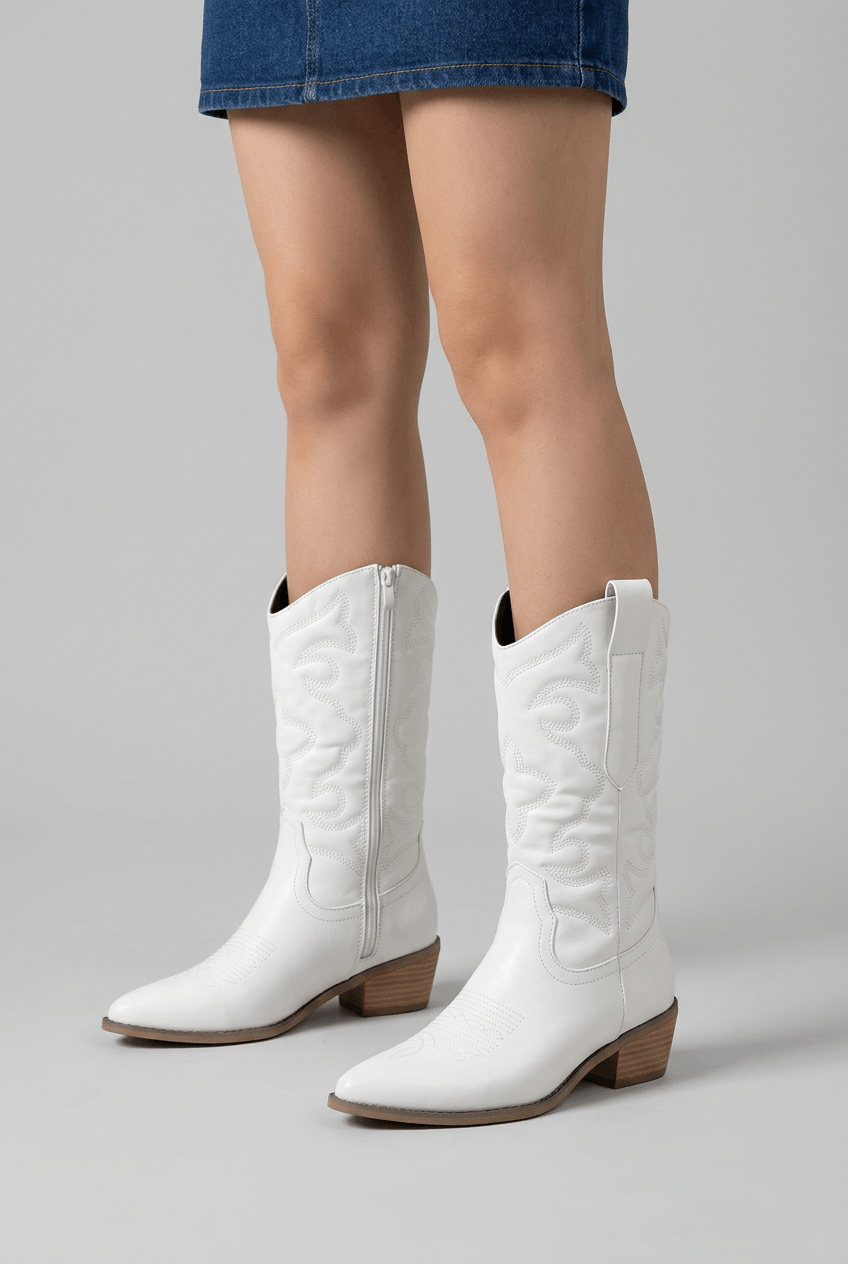 Women's Embroidered Cowboy Boots | Block Heel Side Zip